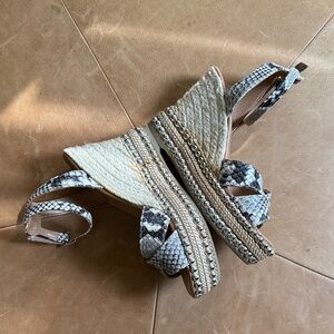 Kurt Geiger Snake-Print Espadrille Wedges in Black and Cream